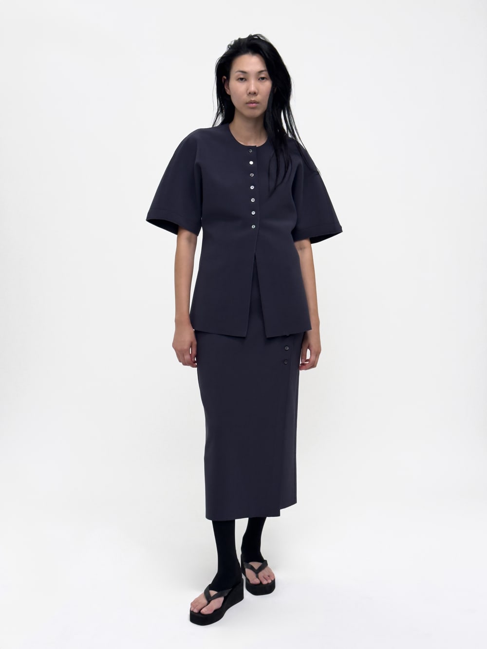 LAY2 BUTTONED WRAP SKIRT