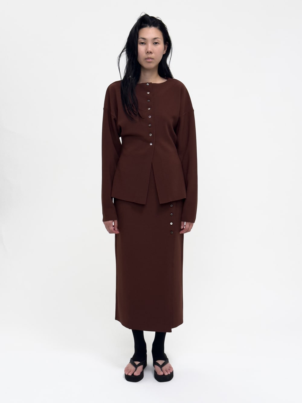 LAY2 BUTTONED WRAP SKIRT