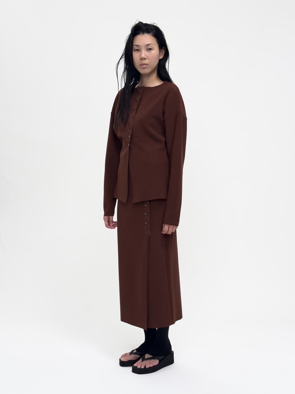 LAY2 BUTTONED WRAP SKIRT